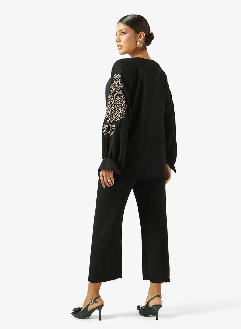 hayas closet Embroidered blouse and pants set